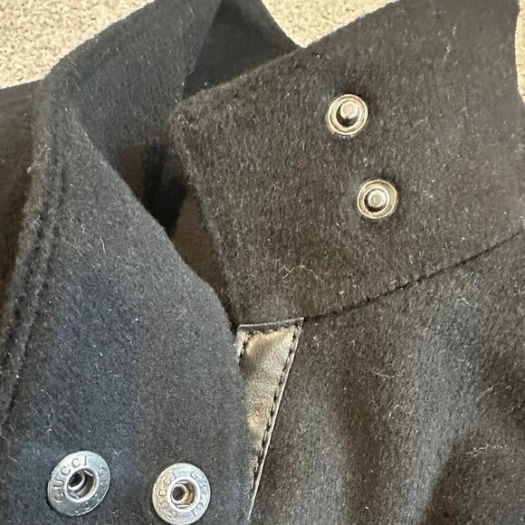 Gucci Y2K Tom Ford 2002 Runway Leather Trim Cashmere Zip Cape Black Size 44 M/L - Picture 11 of 13